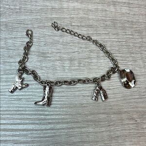 Silver Charm Bracelet with Cowboy Theme